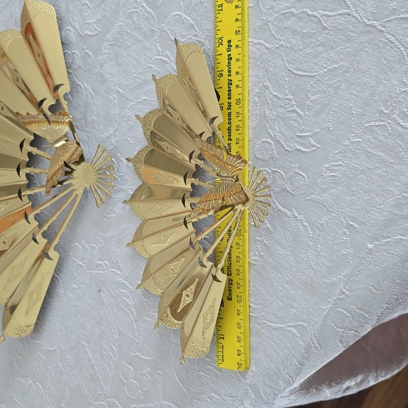 Vintage Home Interiors Brass Fans with Home Interiors Butterflies Tied Onto Them - Picture 3 of 5